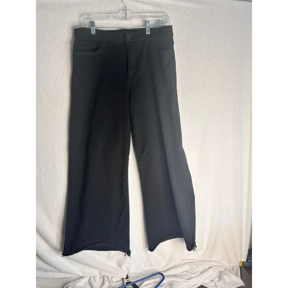 Kut from the Kloth Meg Fab Ab Wide Leg High Rise Black Jeans Raw Hem Size 12 - Picture 1 of 10